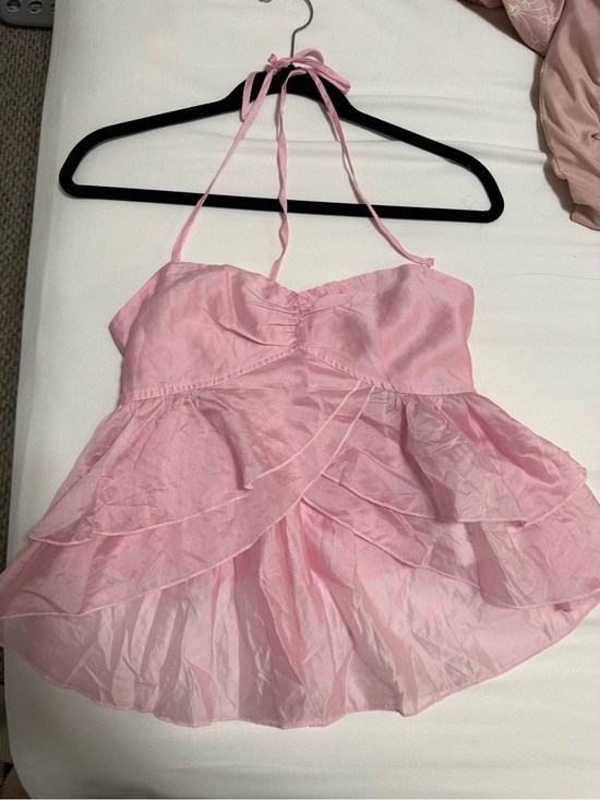 Cider Tops - Cider Light Pink Ruffle Babydoll Halter Top